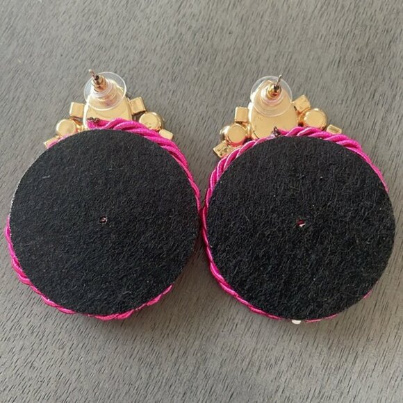 Twisted Rope Crystal Clustered Drop Statement Earrings Fuchsia Purple Gold Tone - Picture 3 of 3